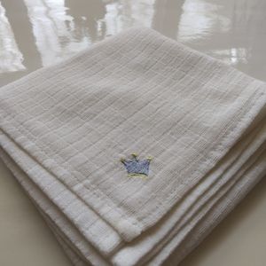Small White Cloth Embroidered Blue Crown Cotton Square 27.5" x 27" Baby Boy